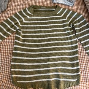 Pink Clover Green and White Striped Crewneck Sweater